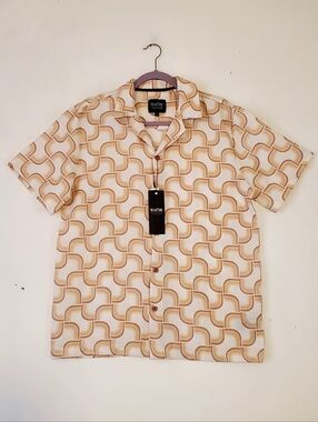 New Mens Malibu Beach Club Linen Look Detailed Button Down Shirt Size Small NWT